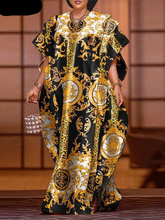 Plus Size Elegant Sexy Printed Patchwork Bat-wing Sleeve
