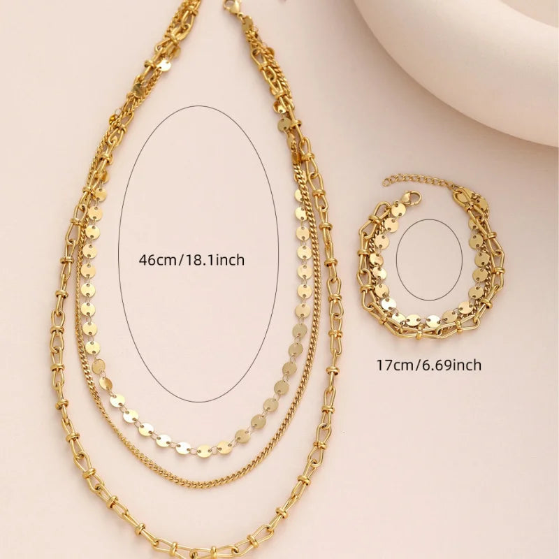 Three-Layer Twin Round Bracelet,Vintage Necklace Hollow Out Stitching Jewelry