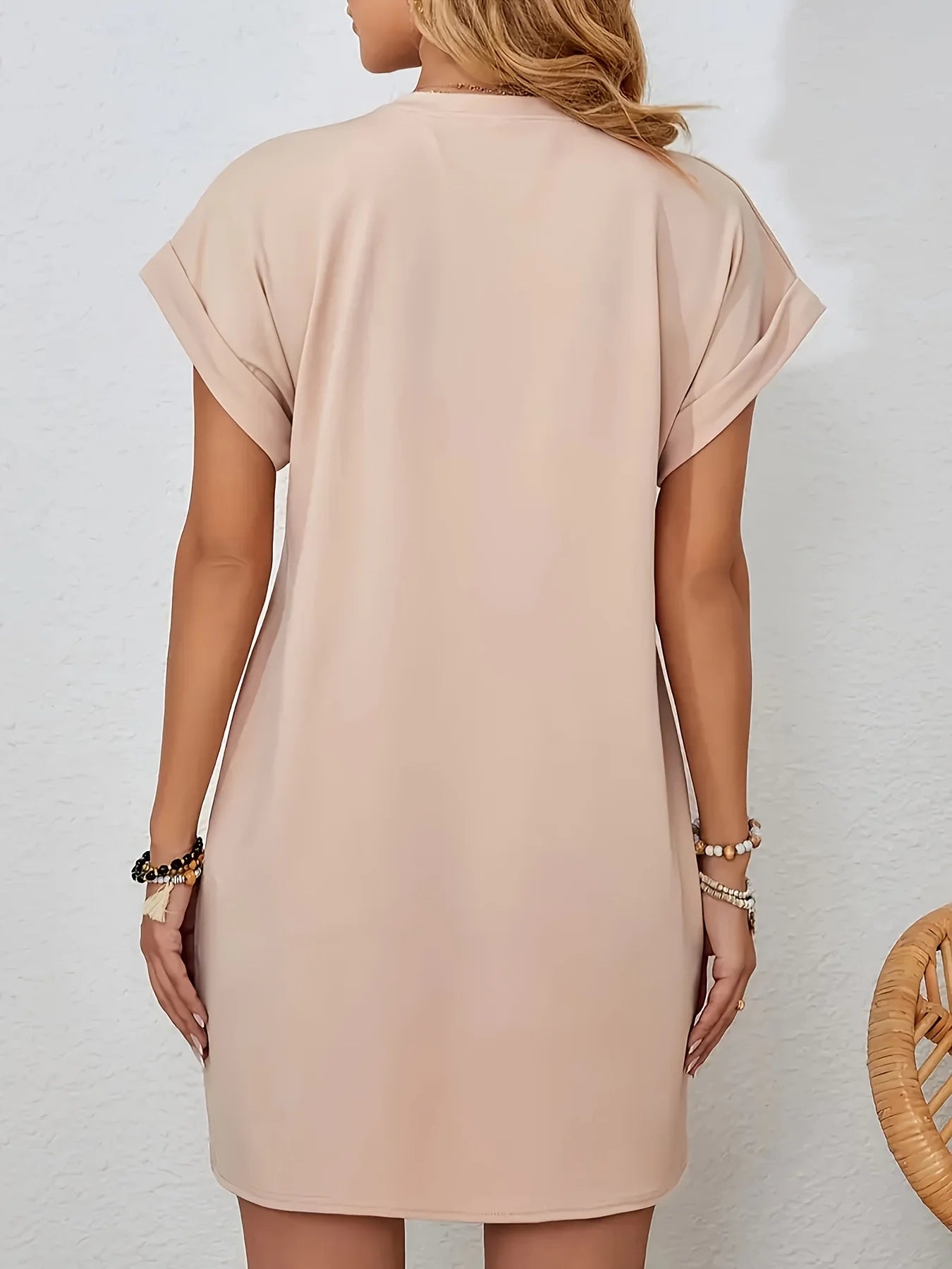 Knit TShirt Dress with Heart  Print Crew Neck Short Sleeve Fashionable