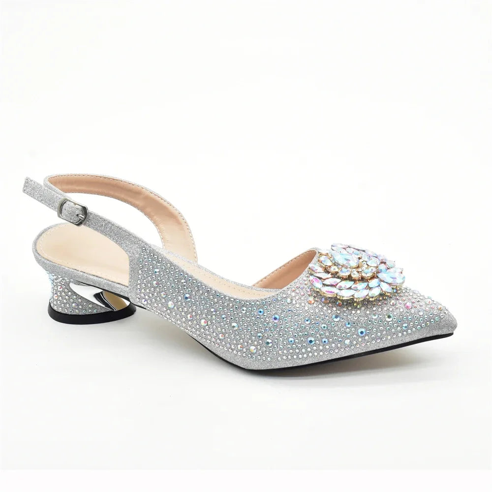 Luxury Designer Silver Italian Matching Shoes and Bag Set