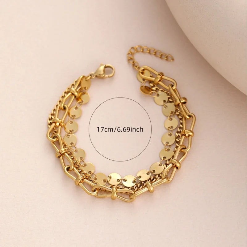 Three-Layer Twin Round Bracelet,Vintage Necklace Hollow Out Stitching Jewelry