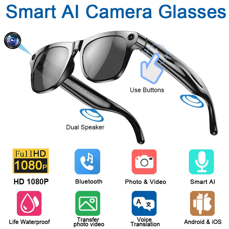 4K HD AI Smart Glasses Chat GPT 100MP Camera Bluetooth Call 260Mah Battery Voice Assistant  Control Smart Glasses