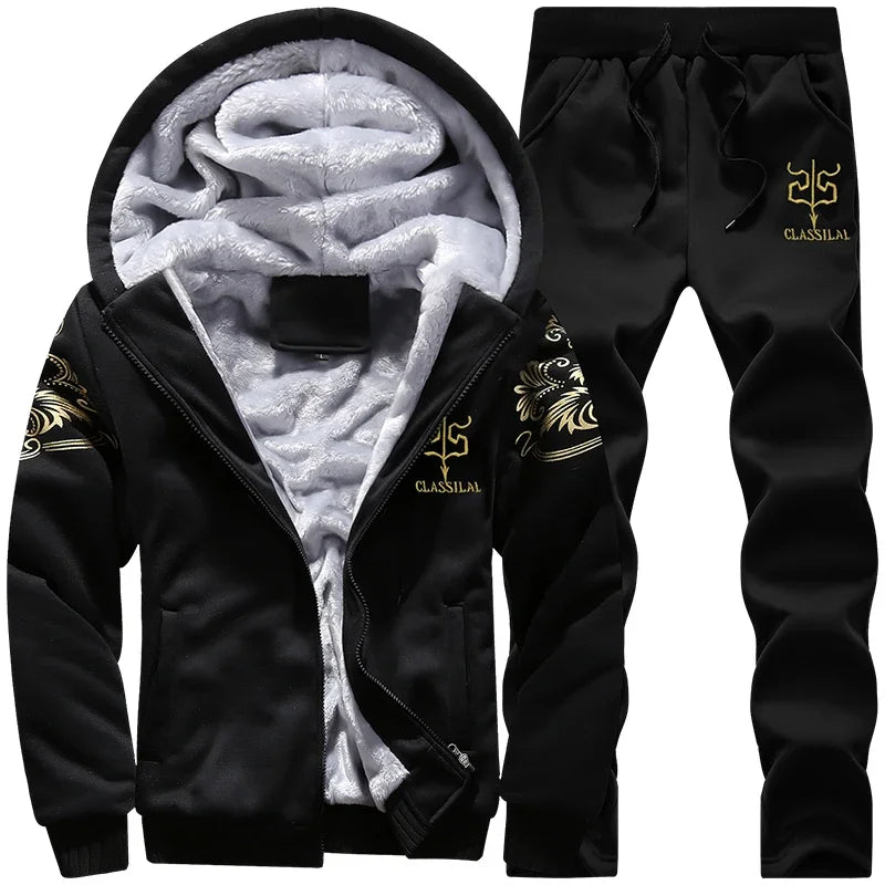 Men's autumn and winter sports set hooded casual cardigan jacket outdoor thickened warm sport