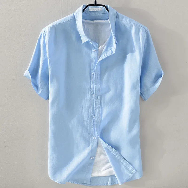 Pure Linen Short Sleeve Shirt For Men