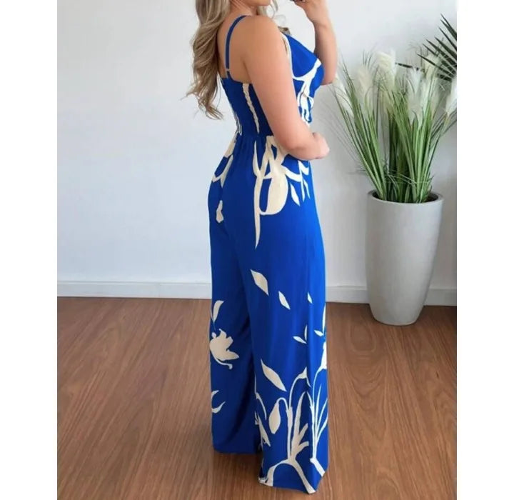 Women's Jumpsuit Overalls Sleeveless V-neck Open Back Wide Leg