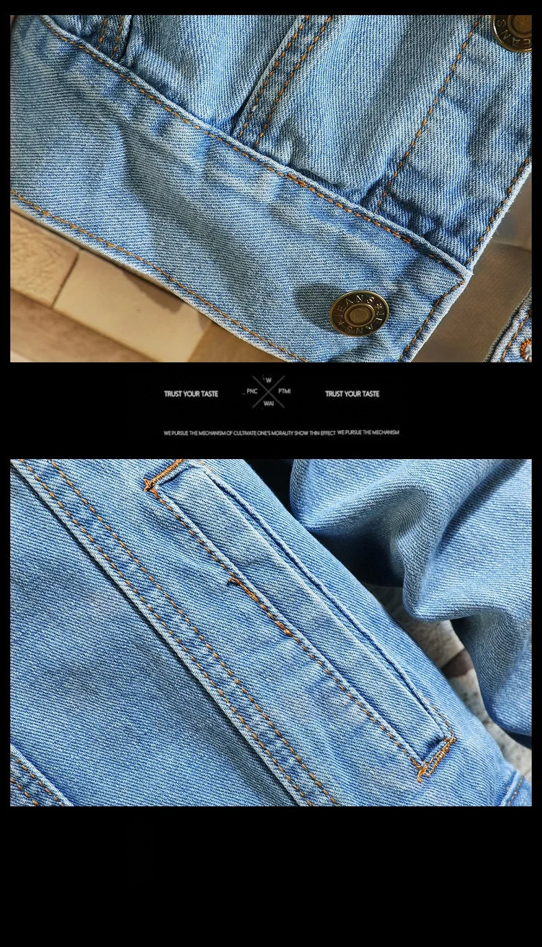 Men Solid Denim Jackets Fashion Motorcycle Vintage Jeans Jackets