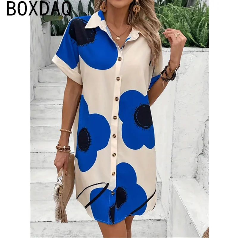 Summer Short-sleeved Lapel Mini Dress
