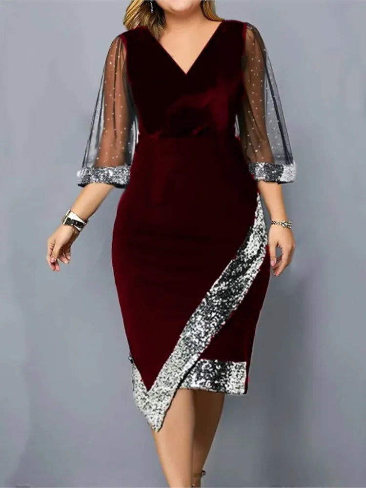 Gold Velvet Quarter Sleeve Dress