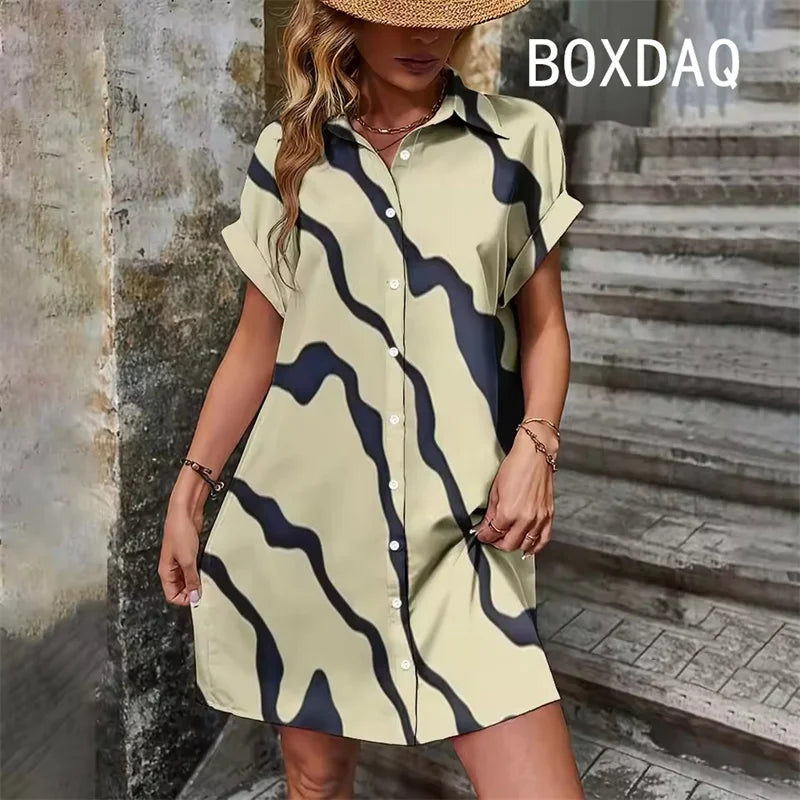 Summer Short Sleeve With Button Lapel Casual Dress