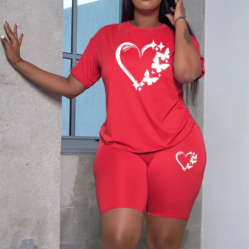 Summer Heart Butterfly Printed Outfit f  Comfortable Outdoor