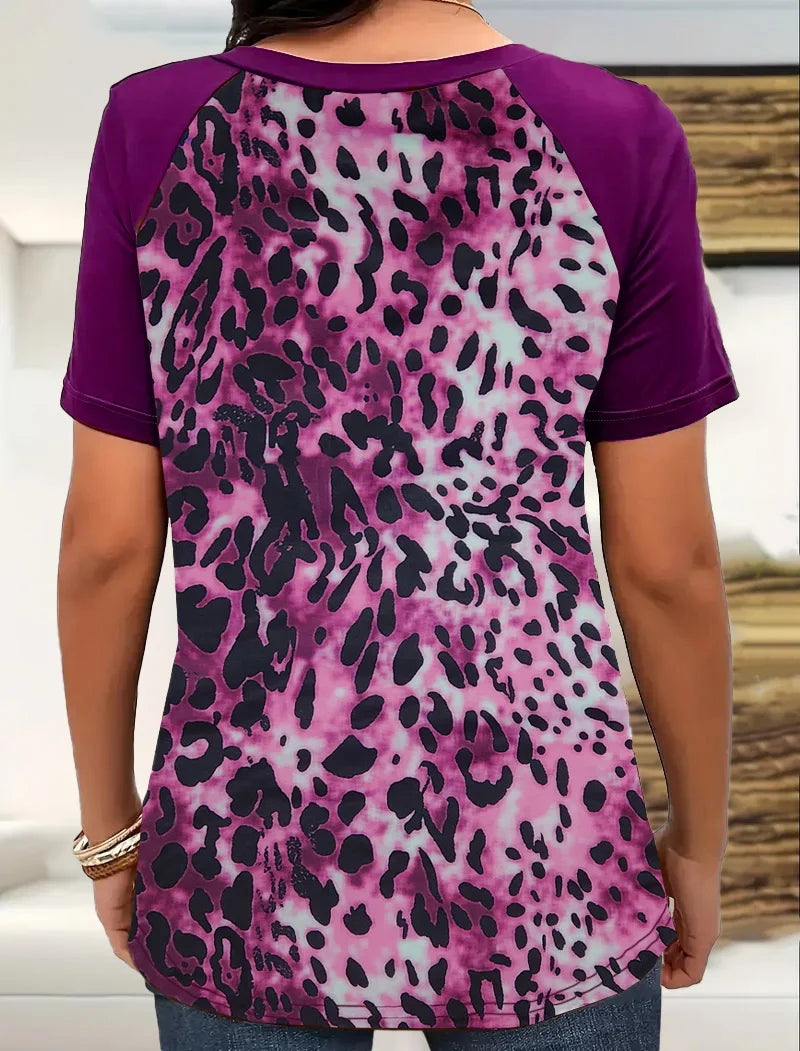 New summer multi-color leopard print crewneck plus-size short-sleeved T-shirt