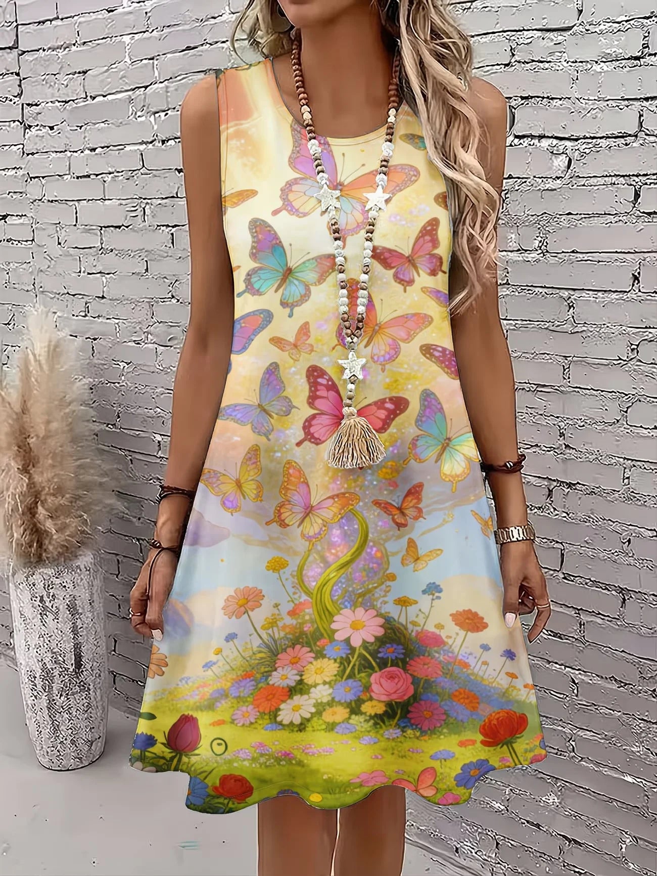 Round neck dress Floral Print Sleeveless Summer Dress