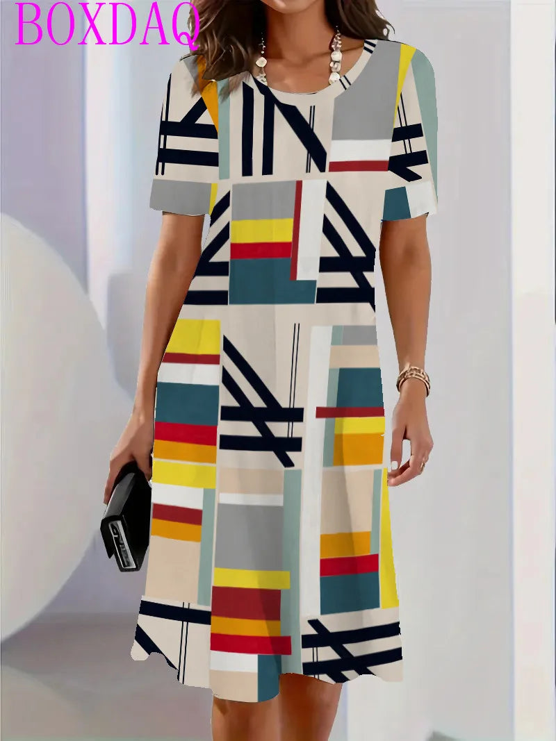 Elegant Beautiful Mini Short Sleeve O-Neck Print Dress