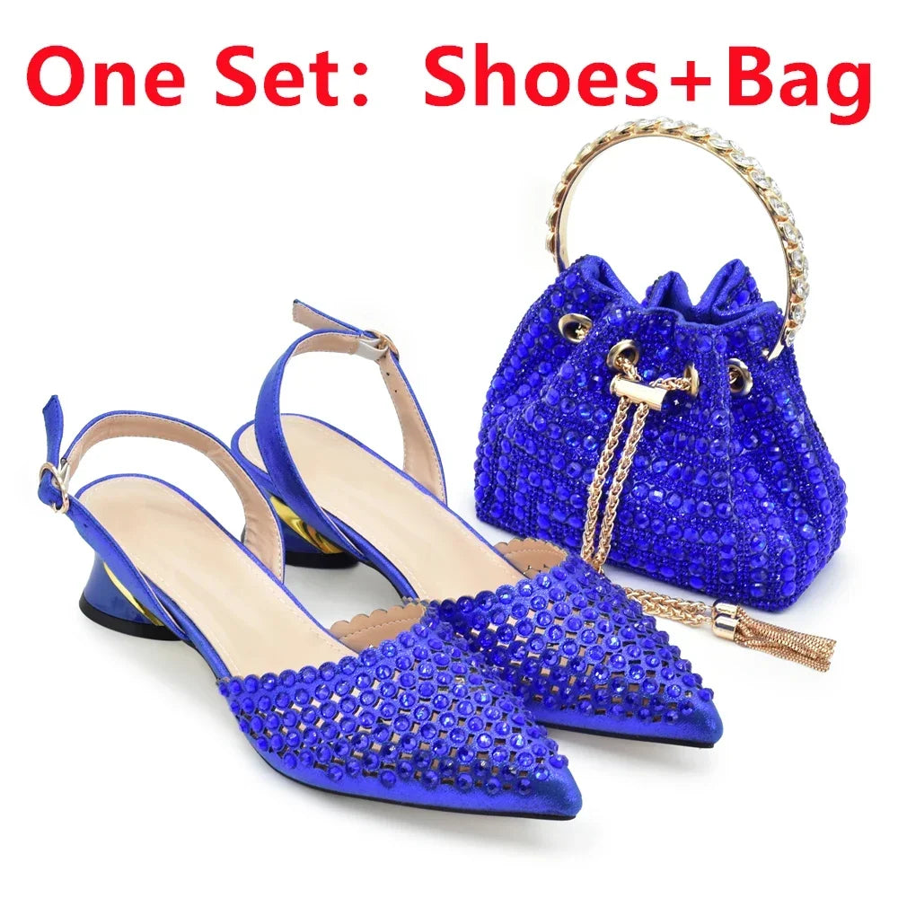 Italian Shoes with Matching Bags Set Decorated with Rhinestone
