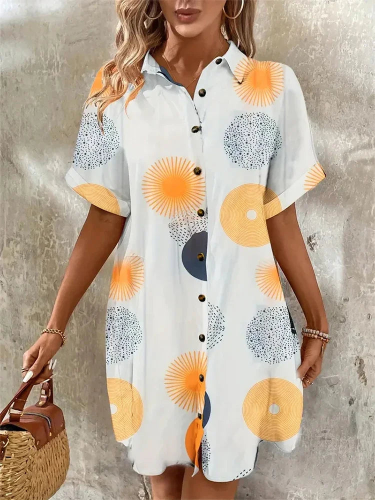Ladies Short-sleeve Trend Single-breasted Elegant  Dress
