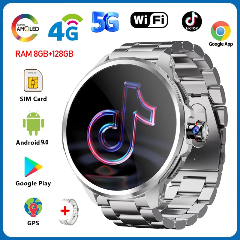 5G/4G Full Netcom 8GB+128GB RAM Smart Watch 1.95 inch 2100mah Battery 900W Camera GPS WIFI Google APPS Smartwatch