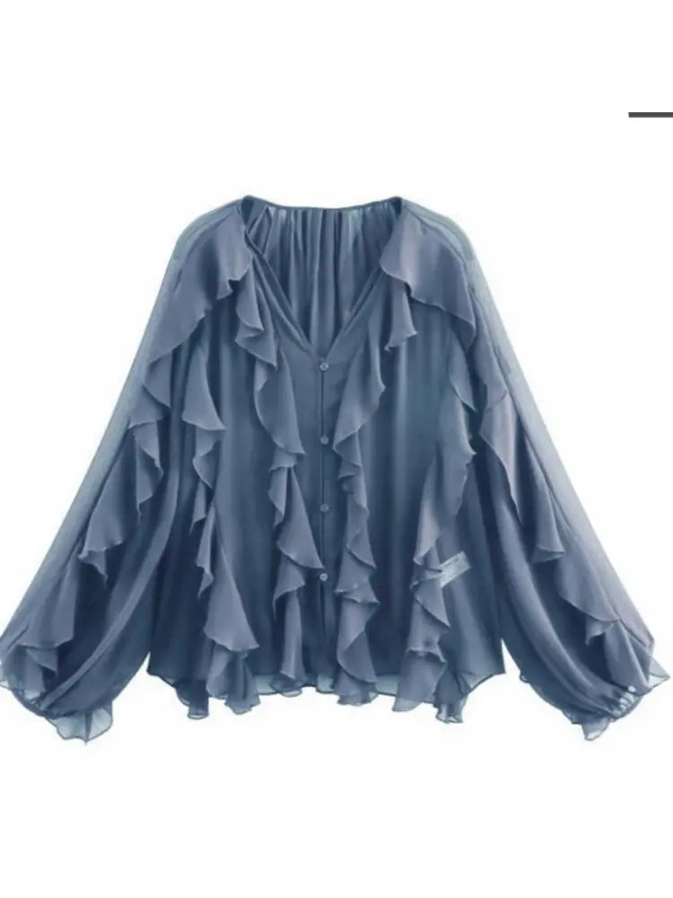 Loose Long Sleeve Layered Shirts Office Lady Vintage V-neck T