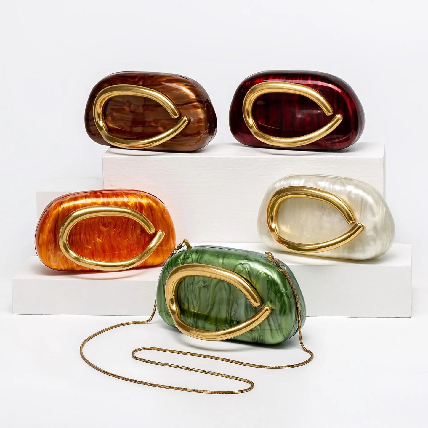 Trendy Acrylic Clutch Purses Metal Handle Purse Women's Evening Bag for Weddings Lady Parties Skin-Touch Coating Handbag