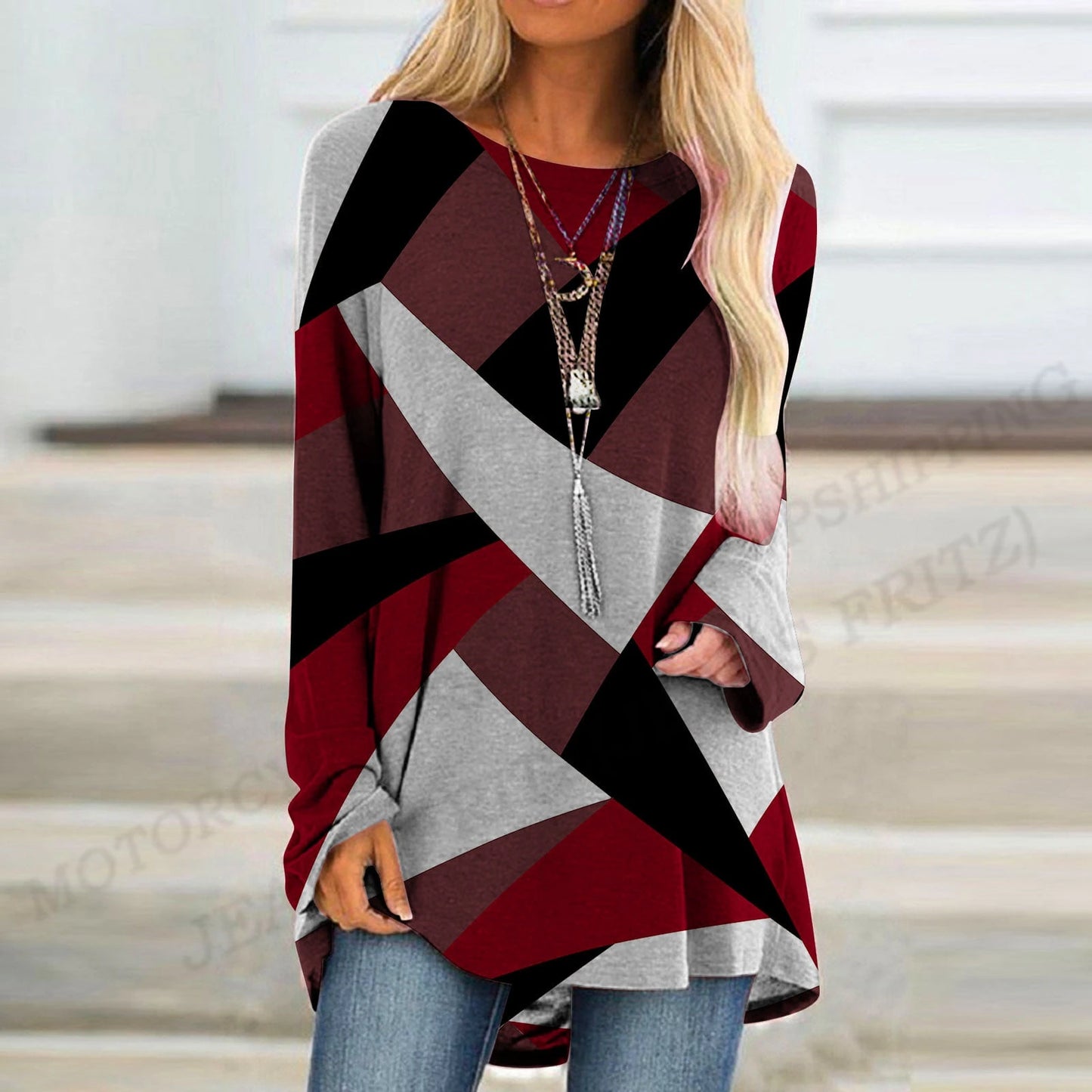 Fashion T-shirt Long Sleeve Tunics Graphic Top