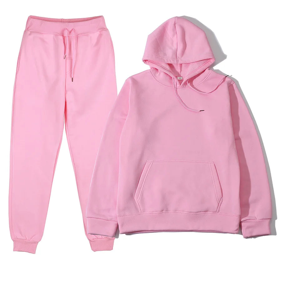 Winter New Solid Color Hoodie+pants  Sports Tracksuit
