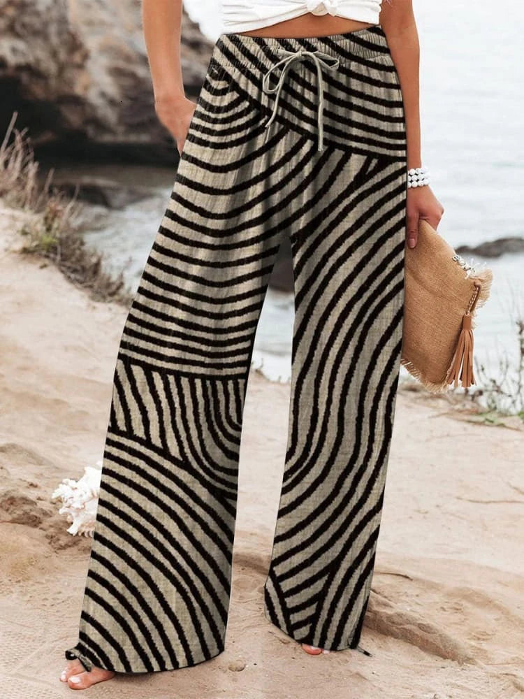 Relaxed-Fit Casual Pants 3D Floral Print Comfortable Breathable Fashionable Wide-Leg Pants