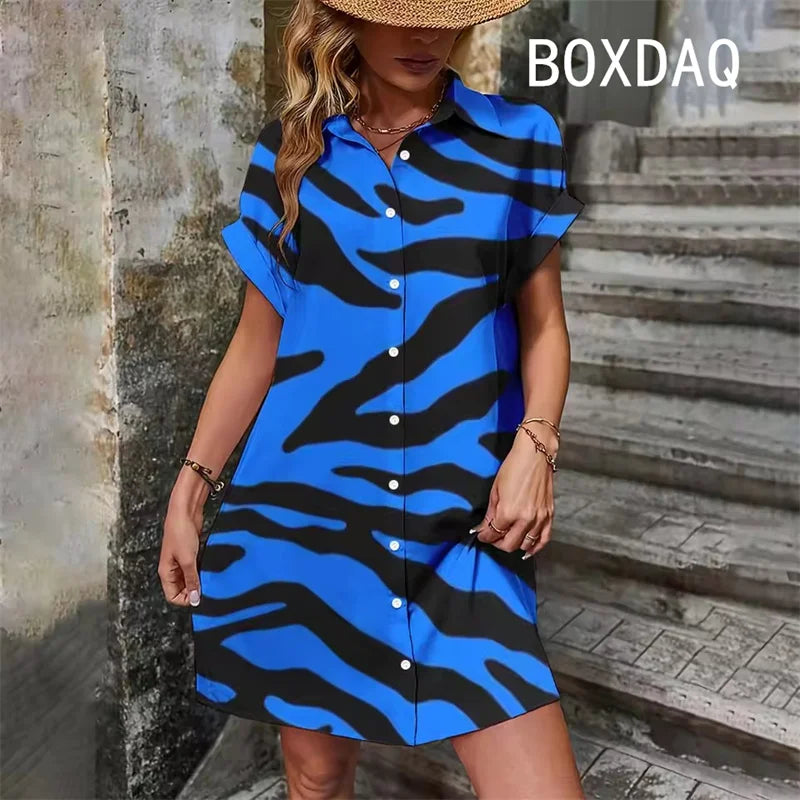 Summer Short Sleeve With Button Lapel Casual Dress