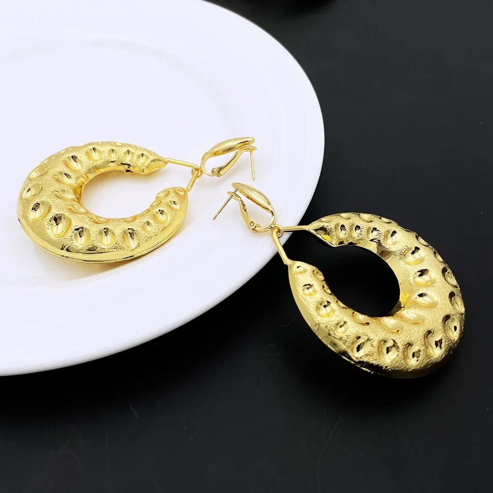 Exaggerate Big Earring Gold Color Large Pendant Necklace Jewelry Accessories