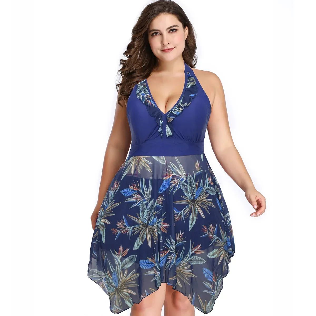 Plus Size Swimsuit Female Split Lace Print Slim Fit Bag Hip Sexy Skirt