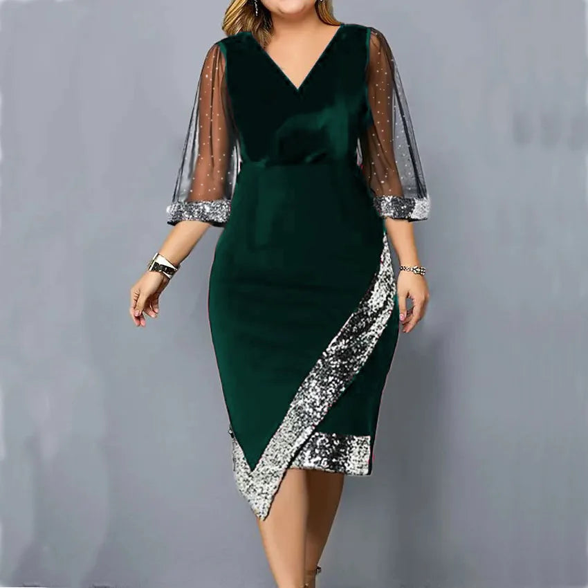 Gold Velvet Quarter Sleeve Dress