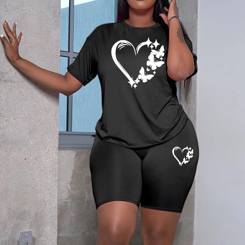 Summer Heart Butterfly Printed Outfit f  Comfortable Outdoor