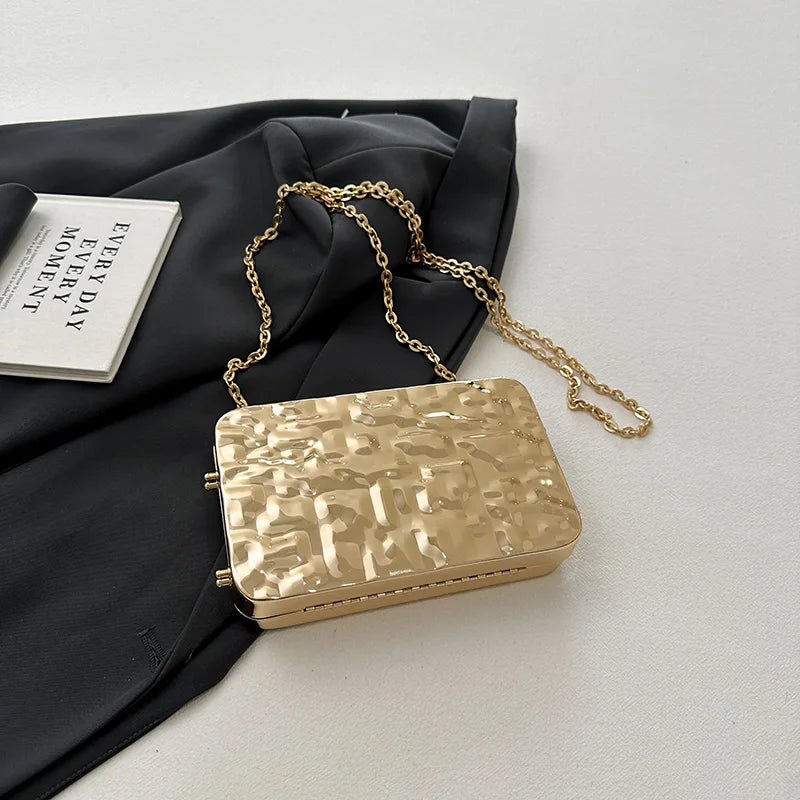 Luxury Golden Evening Bags For Women Wedding Dinner Party Chain Shoulder Cross Body Bag