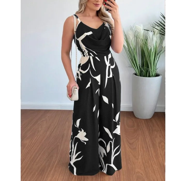 Women's Jumpsuit Overalls Sleeveless V-neck Open Back Wide Leg