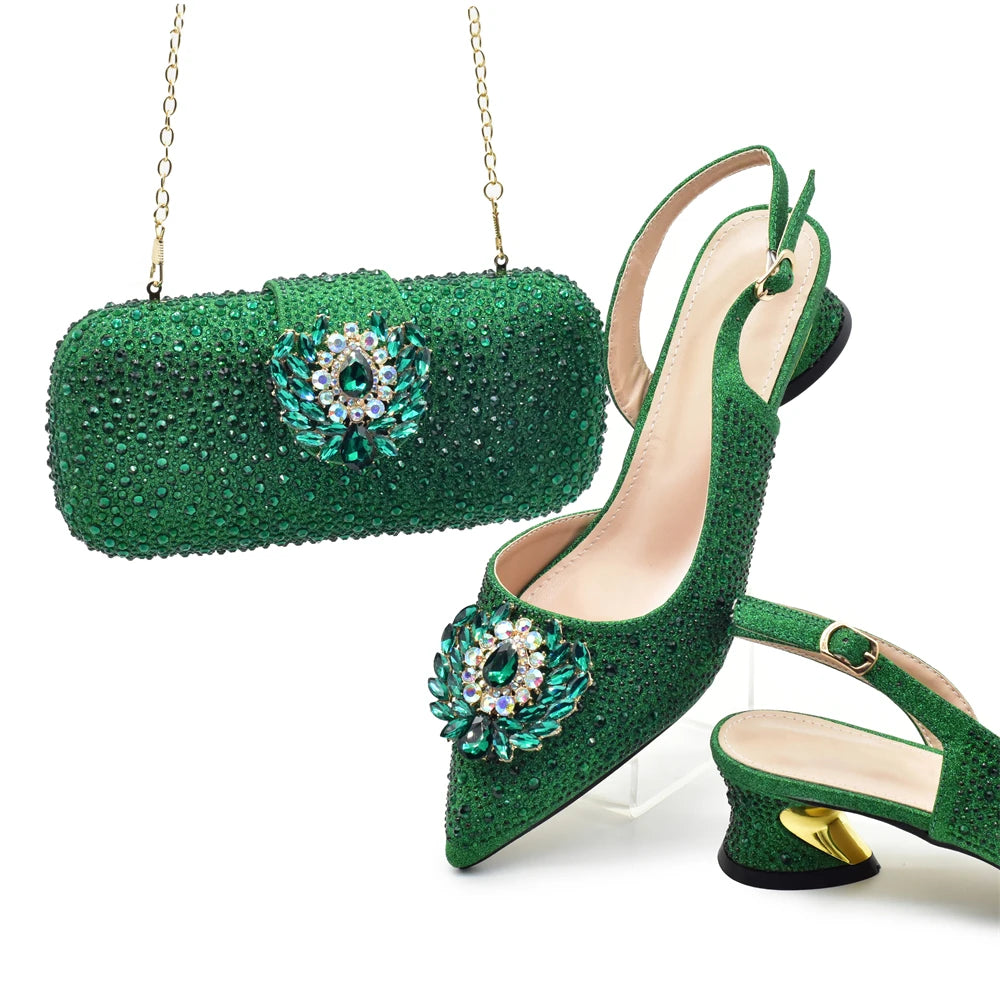 Luxury Designer Silver Italian Matching Shoes and Bag Set