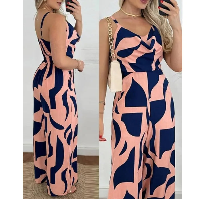 Women's Jumpsuit Overalls Sleeveless V-neck Open Back Wide Leg