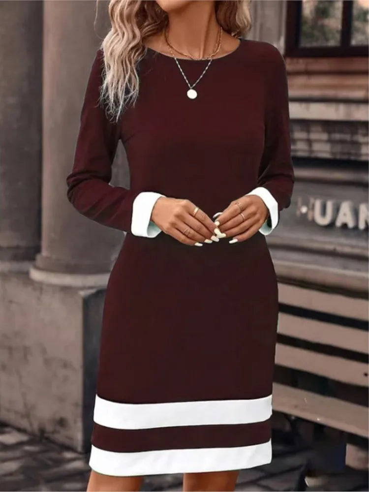 Blocked Dress Long Sleeved Round Neck