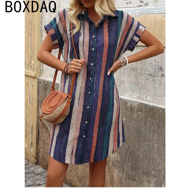 Summer Short-sleeved Lapel Mini Dress