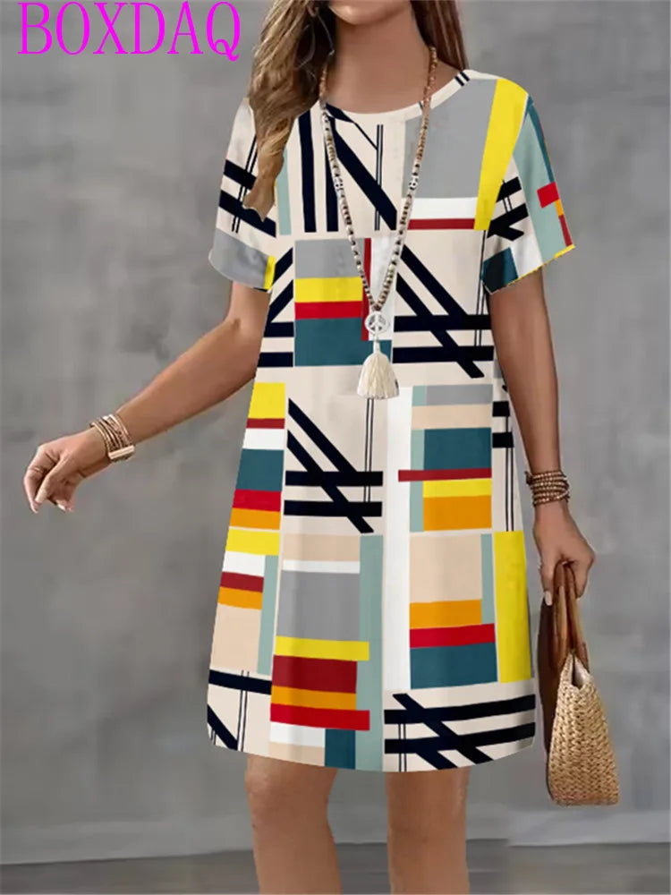 Elegant Beautiful Mini Short Sleeve O-Neck Print Dress