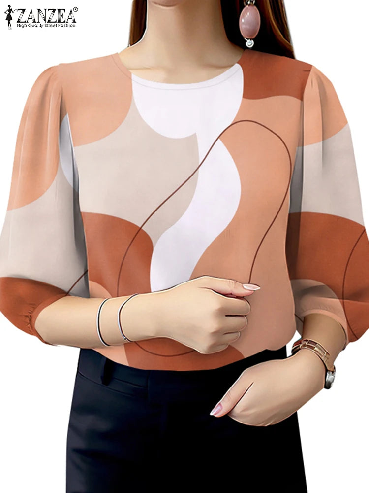 Summer O-neck Smock Tops Casual Color-Blocked Pattern