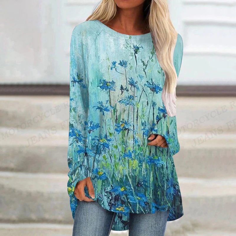 Plant Flowers T Shirt Long Sleeve Butterfly Tops