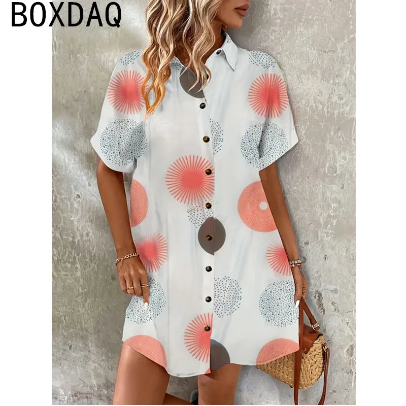 Summer Short-sleeved Lapel Mini Dress
