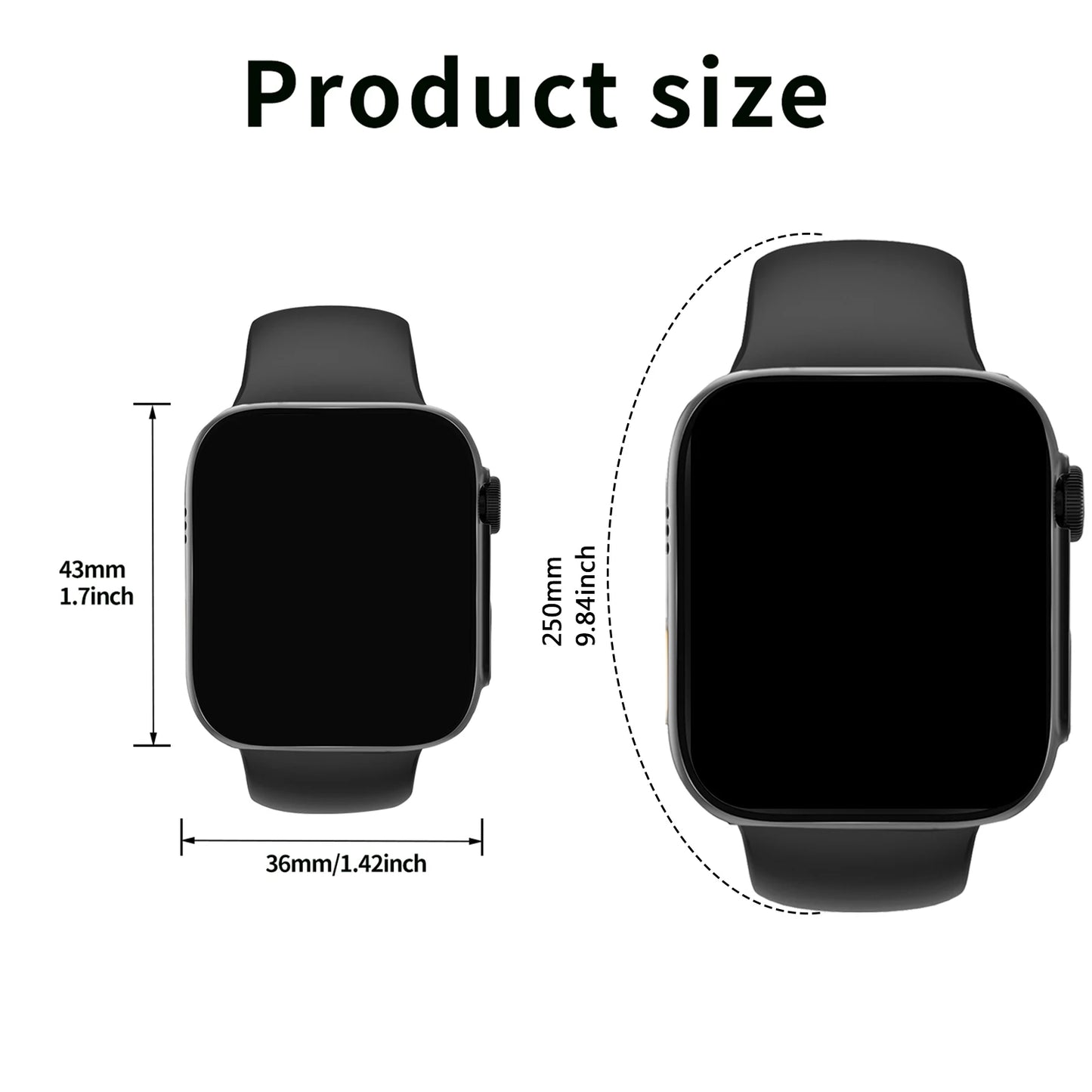 Smartwatch, Wireless Call/Dial, Multiple App Alerts, Fashion Pieces, Sports Watch, Custom Wallpaper, iPhone/Andriod