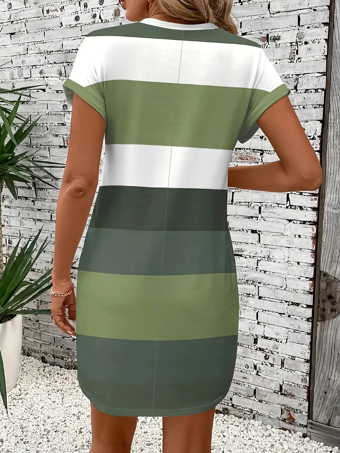 Elegant Stripes, Roll-Up Sleeves, Pockets - Comfortable & Casual Women's Dress