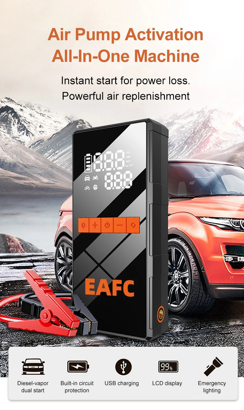 New 150PSI Air Pump Car Battery Emergency Boosters 1200A Car Jump Starter Power Bank Portable Starting Device Car Starter