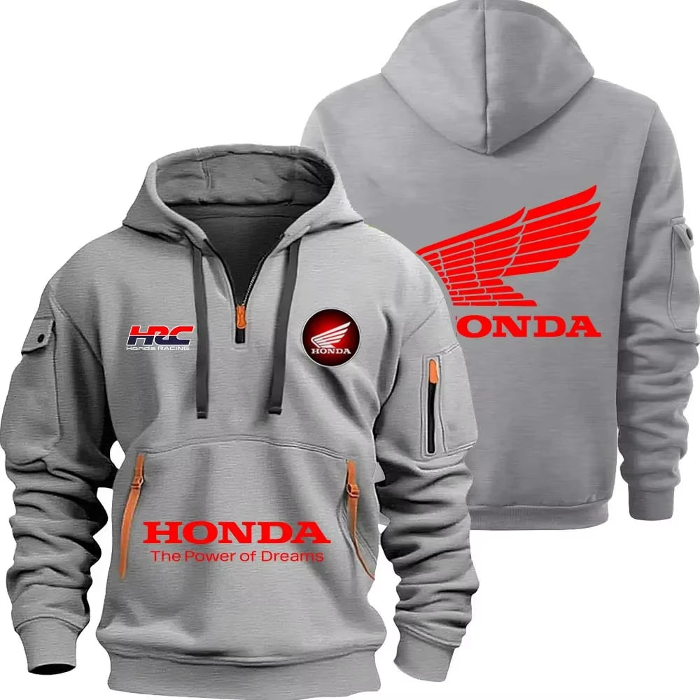 Honda zipper hoodie outdoor sports enthusiasts new men and women half zipper pocket