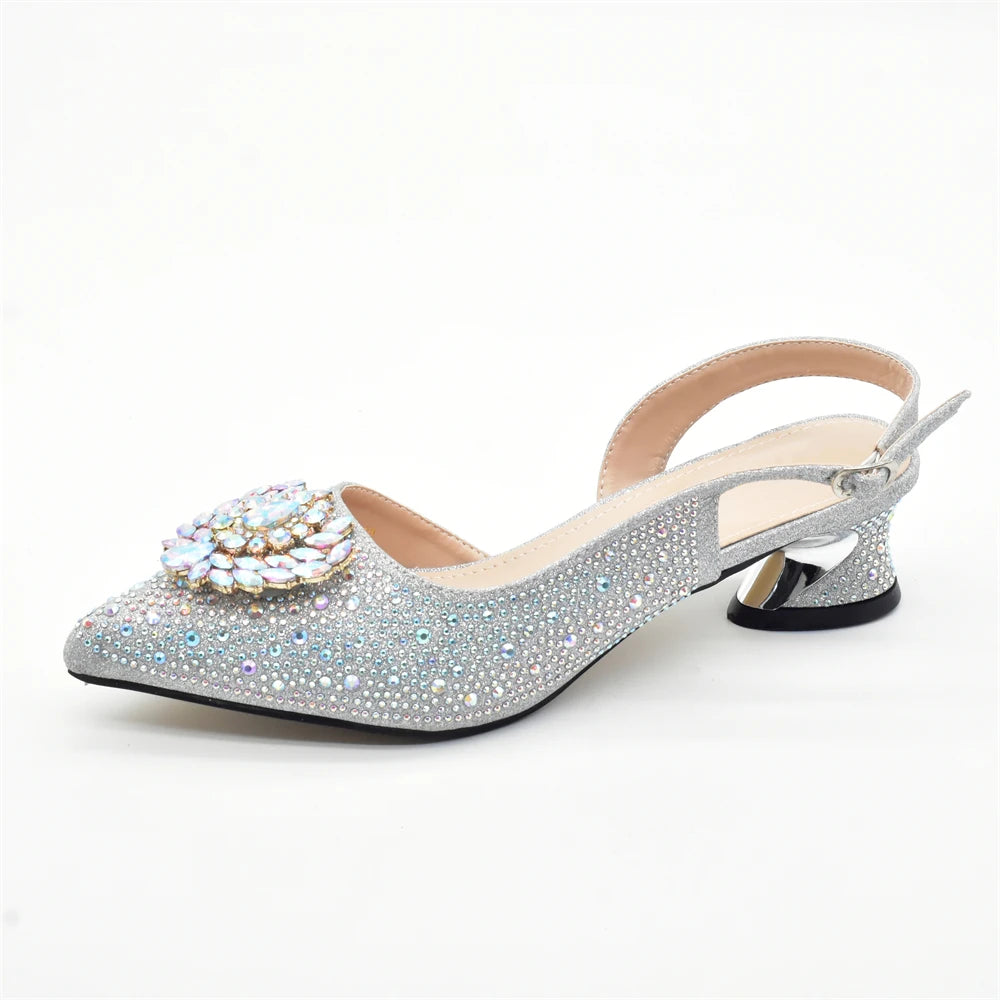 Luxury Designer Silver Italian Matching Shoes and Bag Set