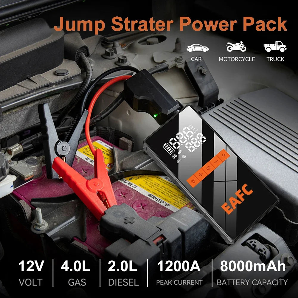 New 150PSI Air Pump Car Battery Emergency Boosters 1200A Car Jump Starter Power Bank Portable Starting Device Car Starter