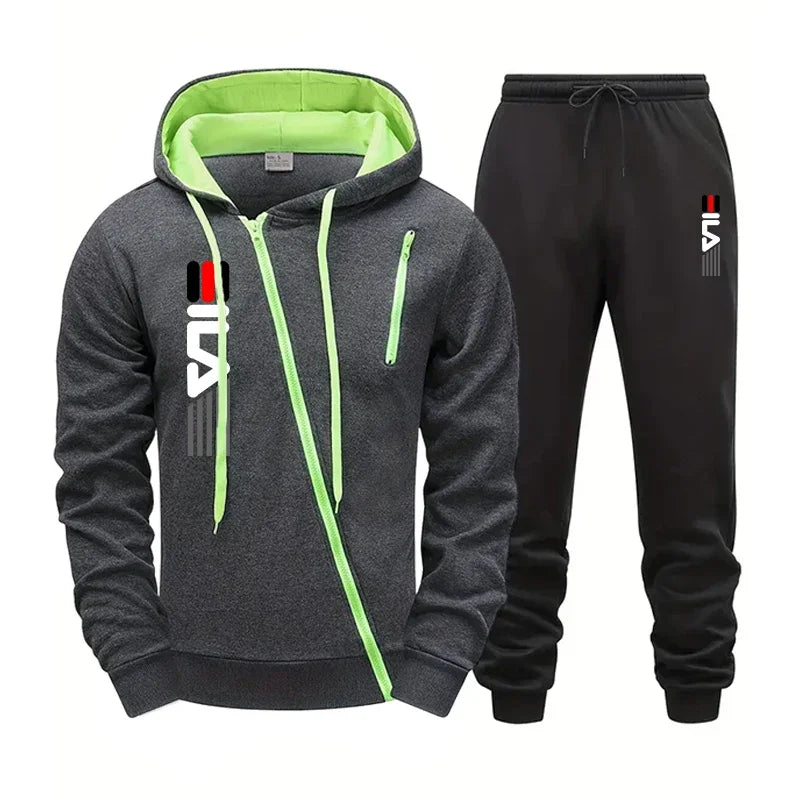 Men's Zipper Hoodie Sweater Gym Fitness Tracksuit 2pcs Set Fall Winter Daily Casual Sports Jogger Suit