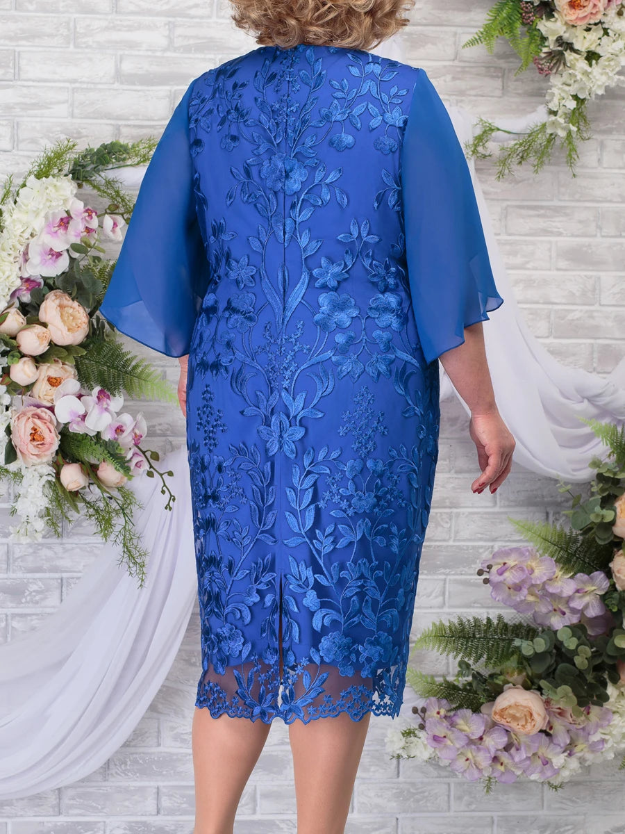 Plus Size Party Dress Elegant Floral Embroidery Prom Dress for Wedding Guest Slim