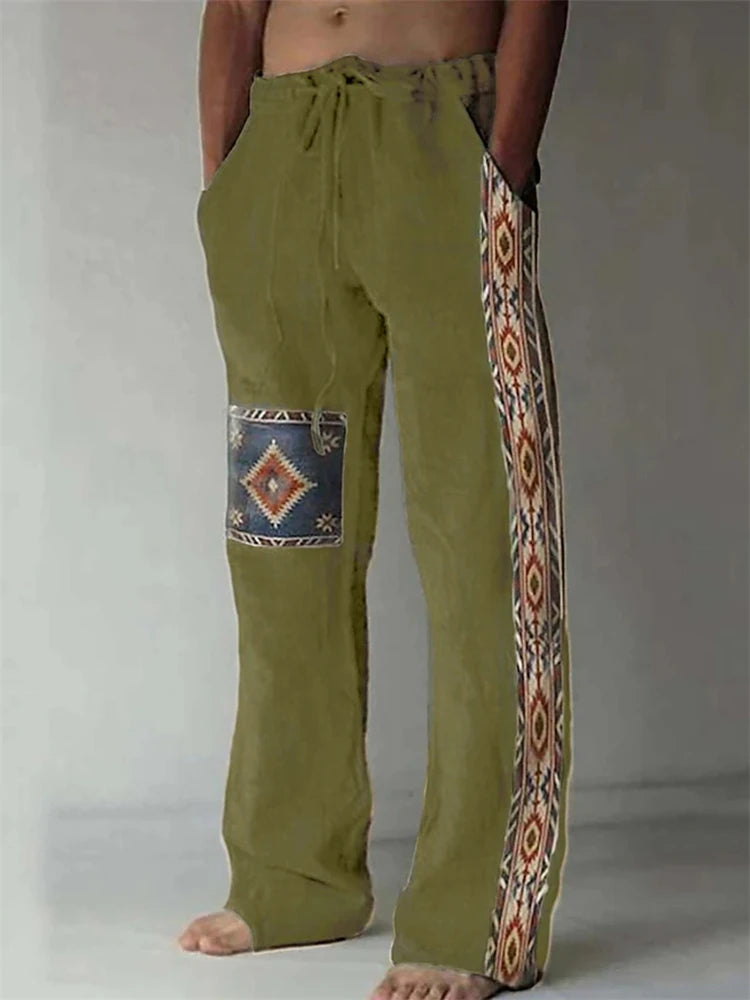 Summer Oversized New Men's Bohemian Wide Leg Pants 3D Retro Splicing Printed Loose Casual Beach Pants
