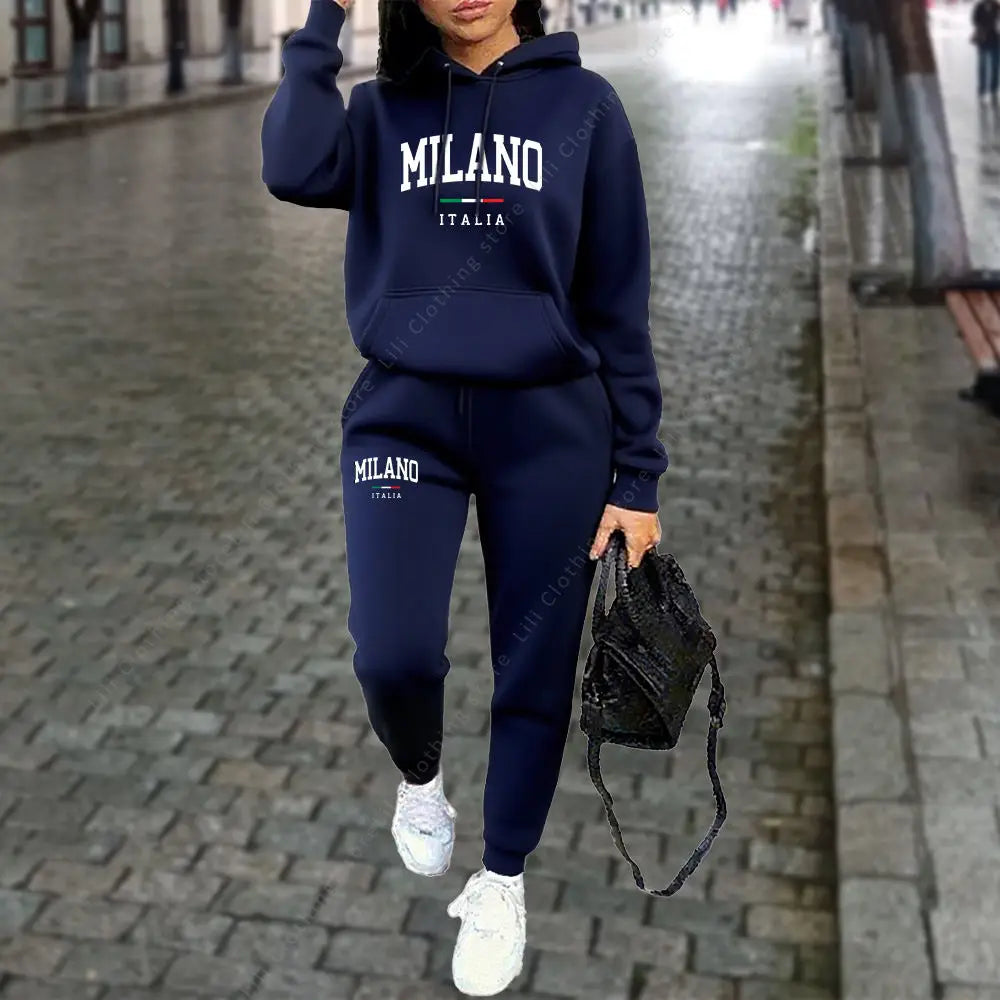 Women's Sets 2pcs Hoodies Outfits  MILANO Letter Print Tracksuit